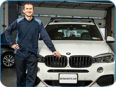 Mechanic WIth BMW Car After Repair