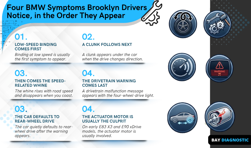 Four BMW Symptoms Brooklyn Drivers Notice, in the Order They Appear