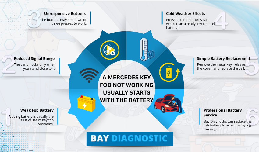 A Mercedes Key Fob Not Working Usually Starts With the Battery